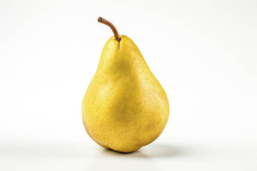 one pear on, photo realistic, photography, isolated on white backgound Nikon Z9, 90 mm, macro, f 8, --ar 3:2 --style raw --v 5.2 Job ID: 32bd2776-3a0e-4eca-b252-a8a5e8752d27